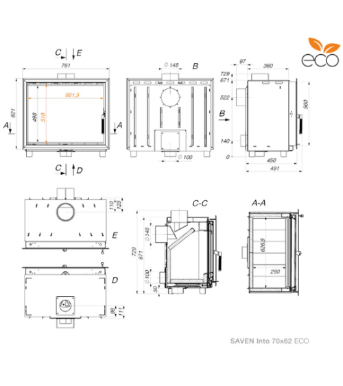Insert de cassette pour cheminée SAVEN Into 70x62 ECO