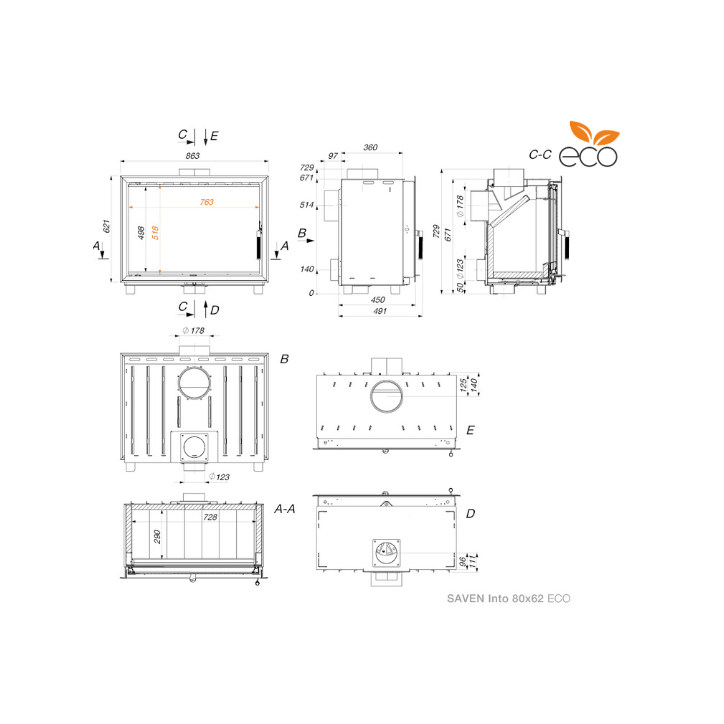 SAVEN Inserto per camino ECO 80x62