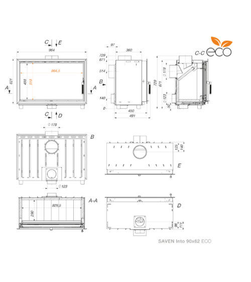 SAVEN Inserto per camino ECO 90x62