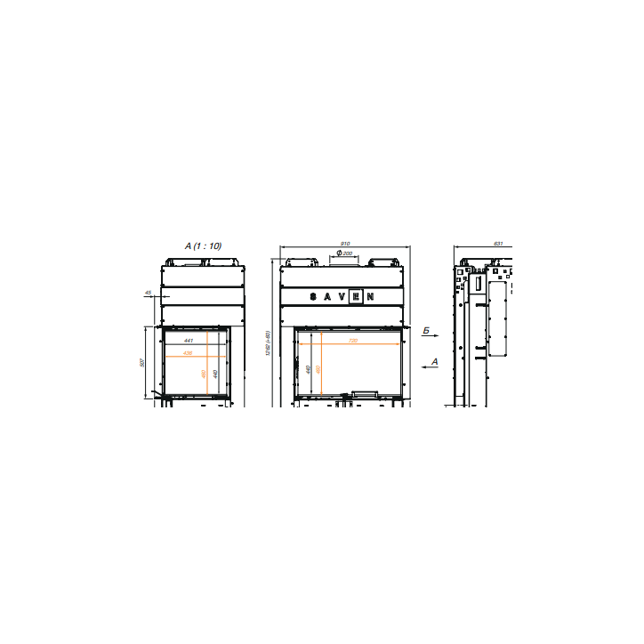 Lareira de encastrar SAVEN Energy Up 75x50x47R Preta (15,1 kW) ECO