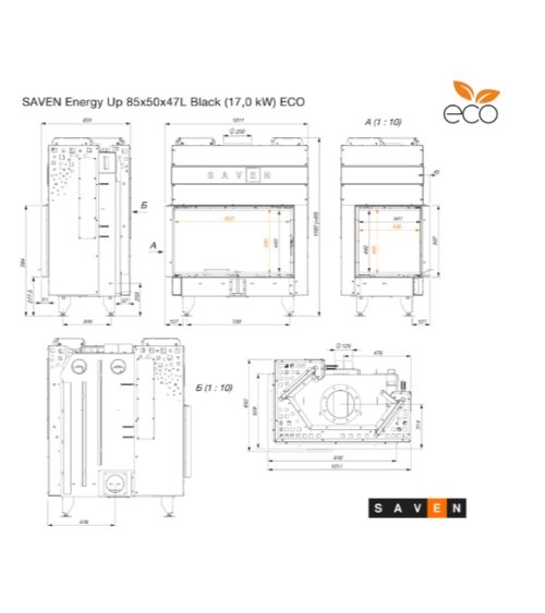 Lareira de encastrar SAVEN Energy Up 85 x 50 x 47 L Preta (17,0 kW) ECO