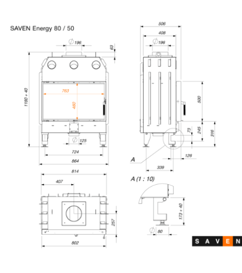 copy of Cheminée en acier Saven Energy 60x50 Eco 14,5 kW