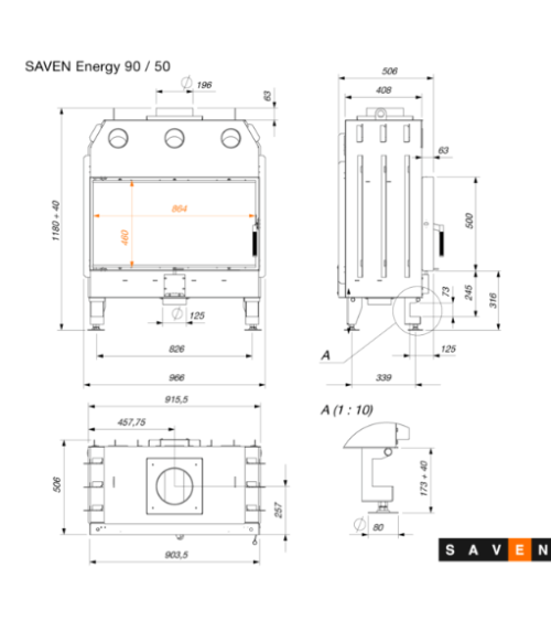copy of Cheminée en acier Saven Energy 60x50 Eco 14,5 kW
