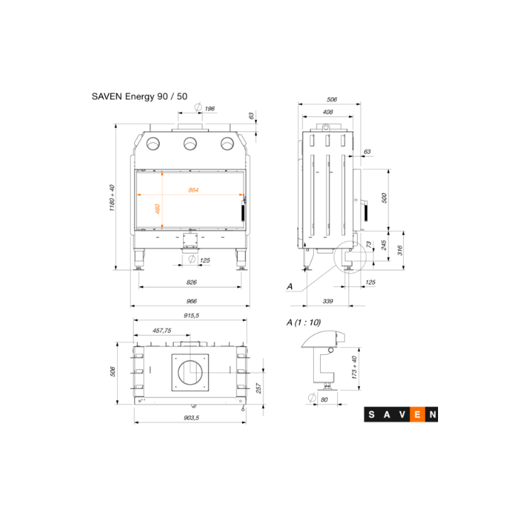 Chimenea de acero SAVEN Energy 90x50 Eco 19 kW