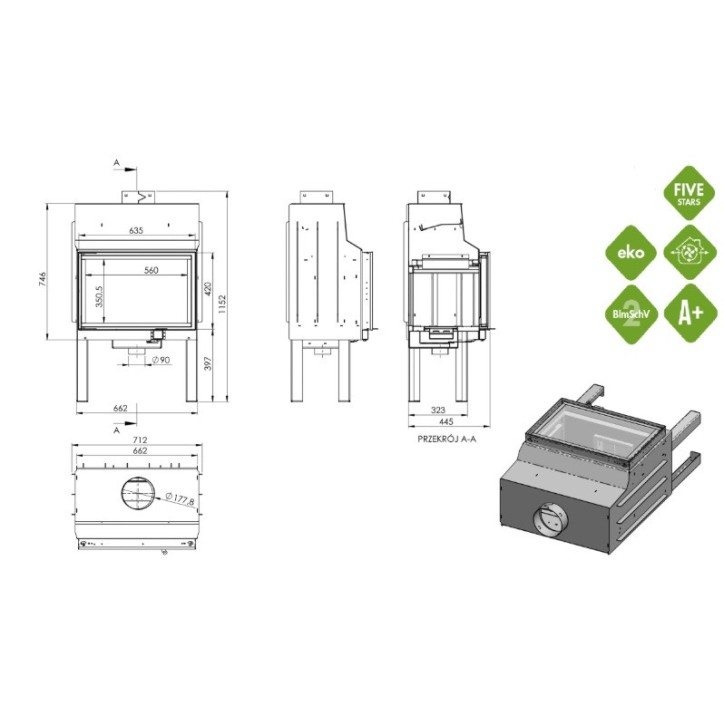Inserto camino HEATING.PRO.M.6 - sinistro