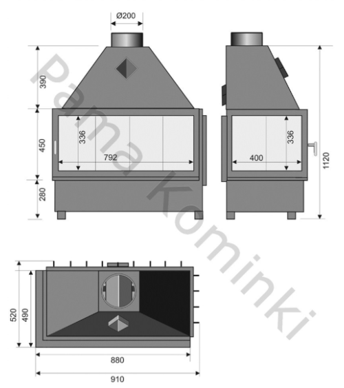 Insert de cheminée Kominek LSLD 12KW 112cm x 91cm