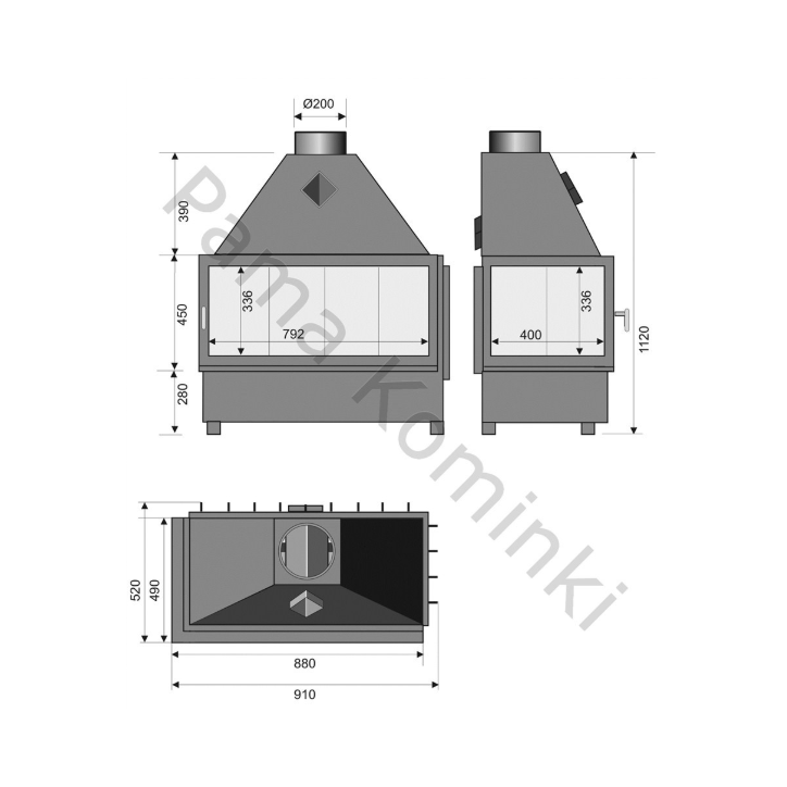Insert de cheminée Kominek LSLD 12KW 112cm x 91cm