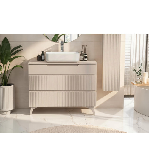 Conjunto de baño, mueble suspendido+columna+doble lavabo START blanco brillante, 122 x 53 x 47 cm