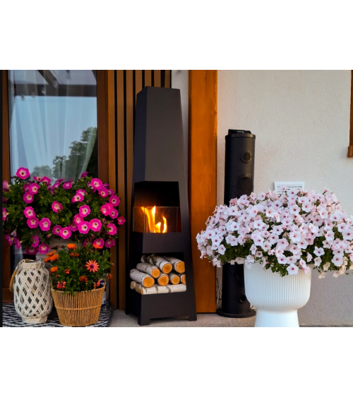 Lareira ecológica de jardim em pirâmide autoportante, preto mate 115 x 30 cm