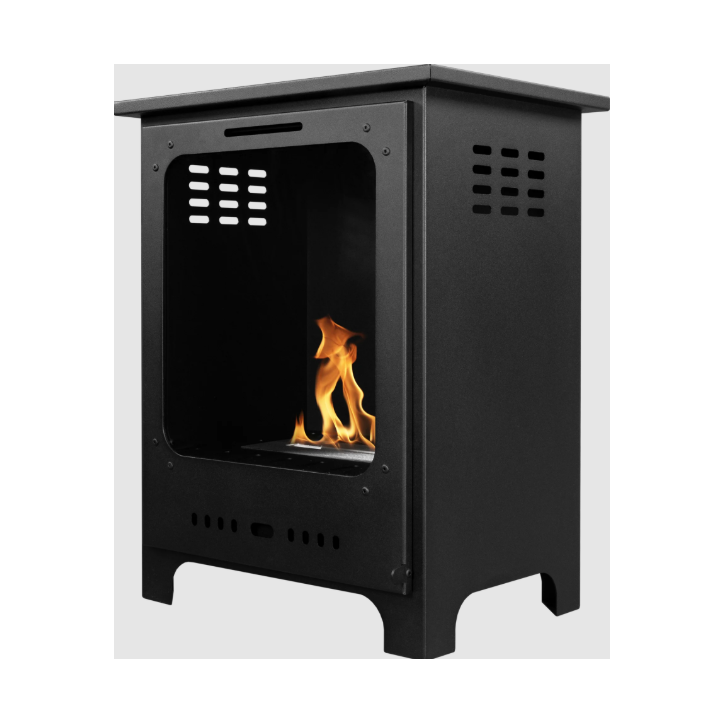 Biochimenea tipo estufa Mini, negro mate con cristal