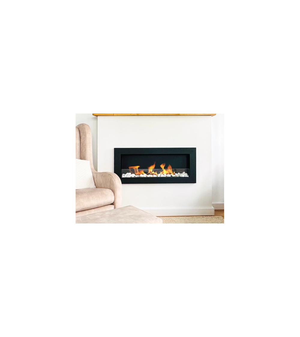 Biocheminée 900x400 SLIM noire structurée avec vitre