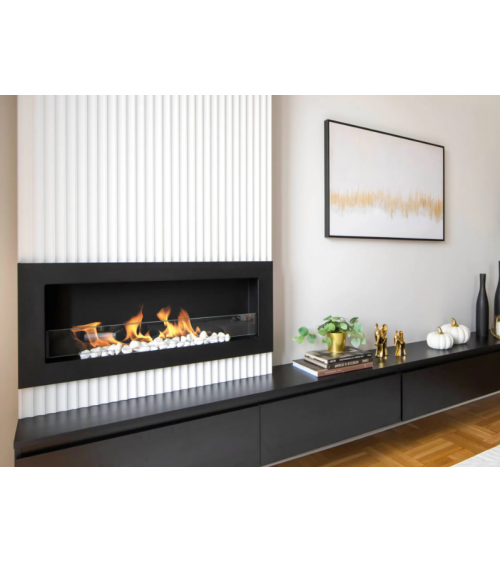 Biocheminée 900x400 SLIM noire structurée avec vitre