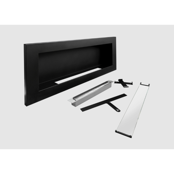 Lareira de bioetanol 900x400 SLIM preta estruturada com vidro