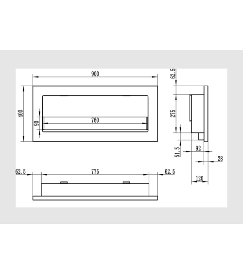 Biocheminée 900x400 SLIM noire structurée avec vitre