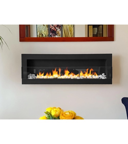 BIOCHEMINÉE 1200x400 noire structurée avec vitre