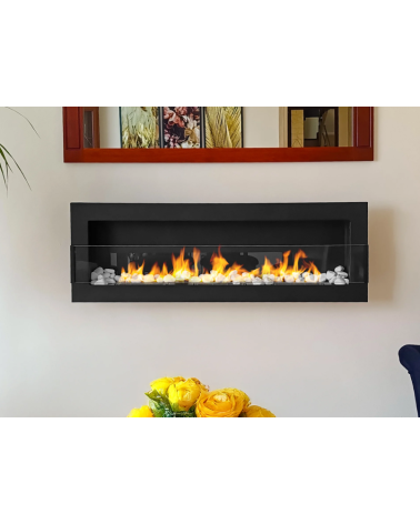 BIOCAMINO 1200x400 struttura nera con vetro