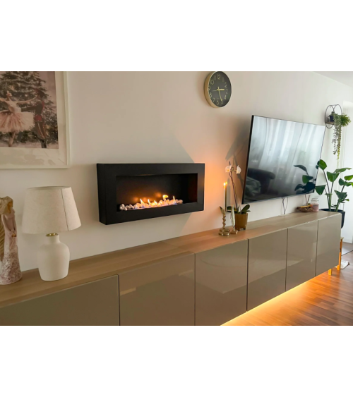 Biocheminée Box 900 x 400 noire avec vitre
