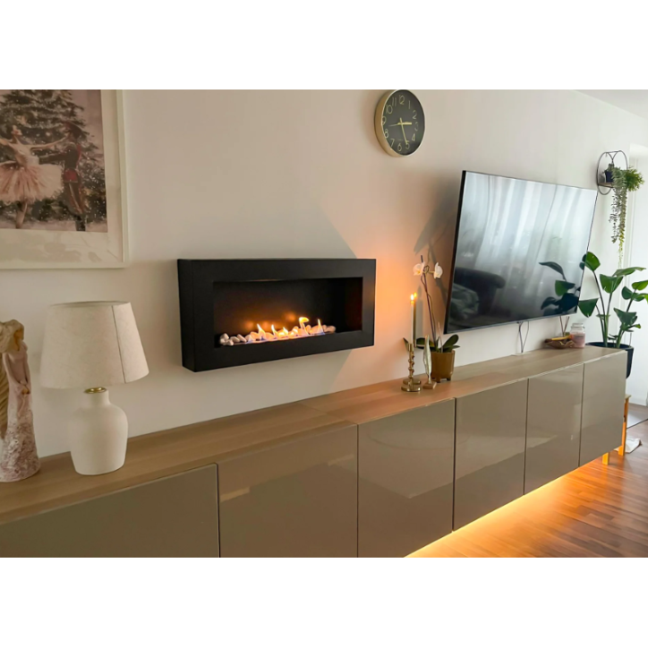 Biocheminée Box 900 x 400 noire avec vitre