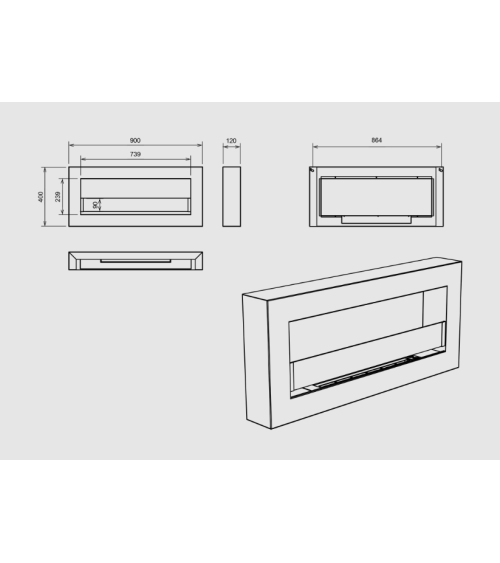 Bio-lareira Box 900 x 400 preta com vidro