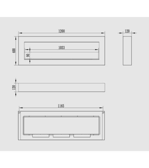 Biocheminée murale 1200 x 400 BOX avec vitre – Finition structurée