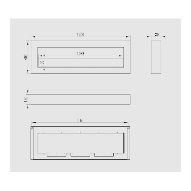 Biocheminée murale 1200 x 400 BOX avec vitre – Finition structurée