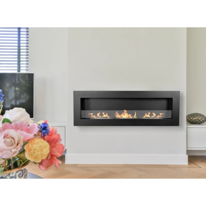 Biochimenea de pared 1200 x 400 BOX con cristal – Acabado estructurado