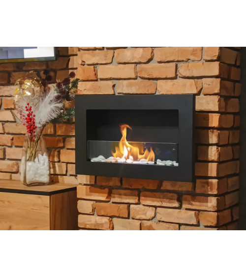 Biocamino 650 x 400 Slim nero con vetro