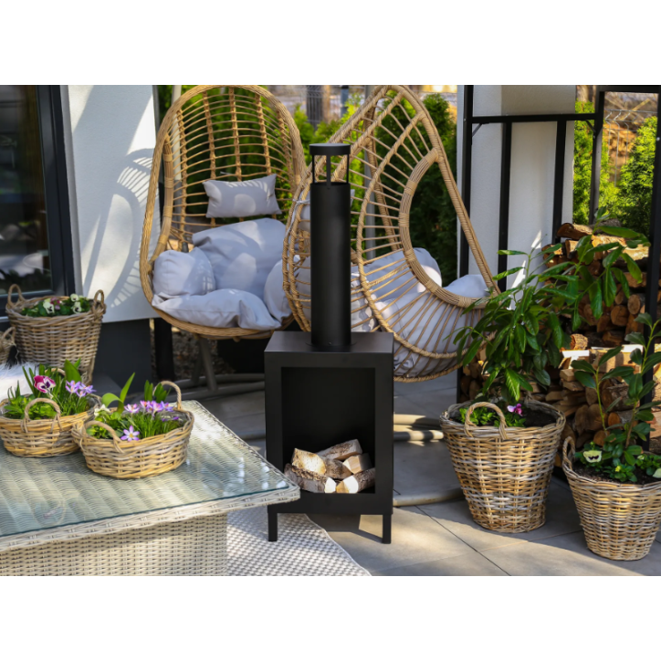 Biochimenea de suelo Kozen negro mate 44 x 136 x 31 cm