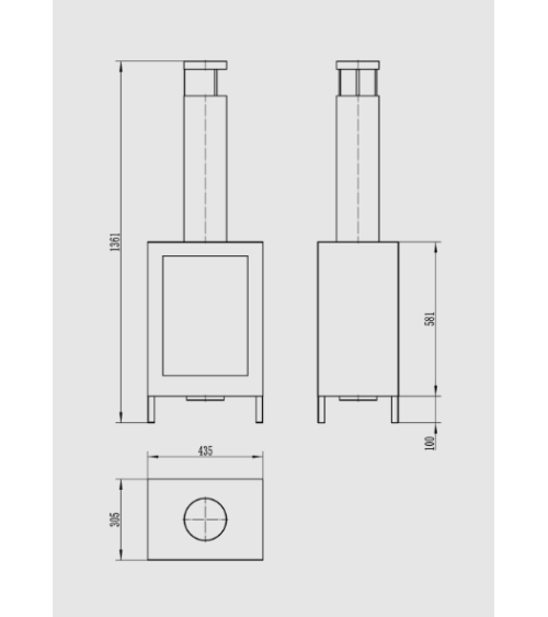Biochimenea de suelo Kozen negro mate 44 x 136 x 31 cm