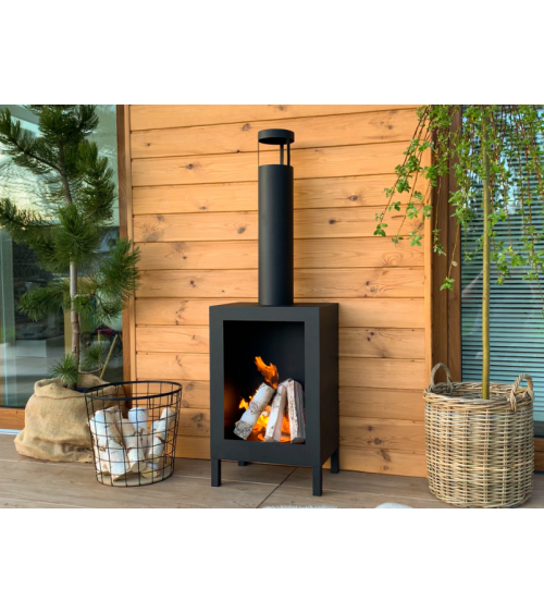 Biochimenea de suelo Kozen negro mate 44 x 136 x 31 cm