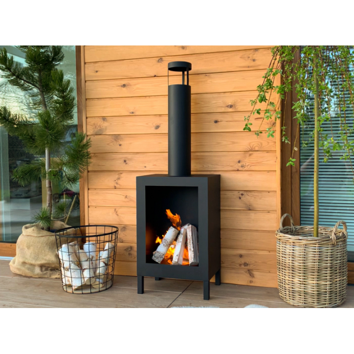 Biochimenea de suelo Kozen negro mate 44 x 136 x 31 cm