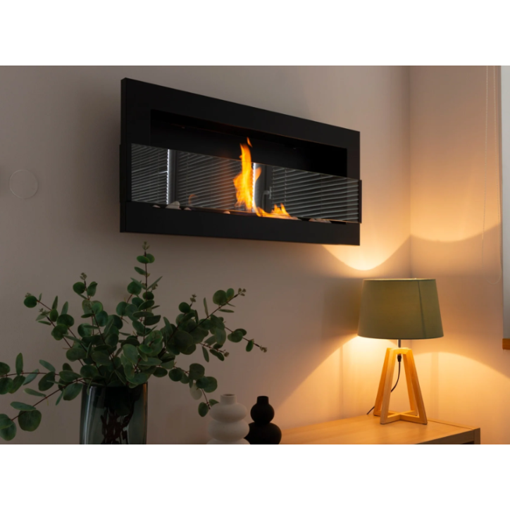Biocheminée 900 x 400 avec vitre noir structuré