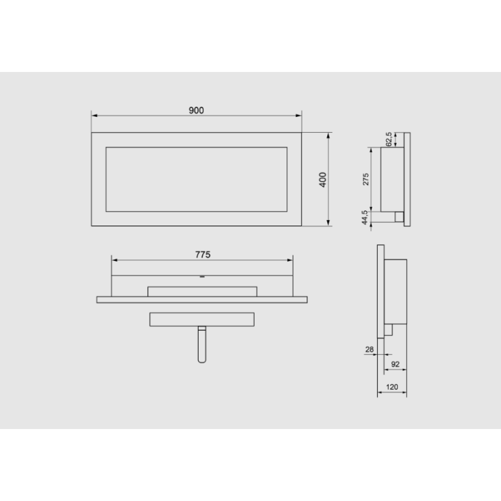 Biocheminée 900 x 400 noir structuré mate Biocheminée 900 x 400 noir structuré mate