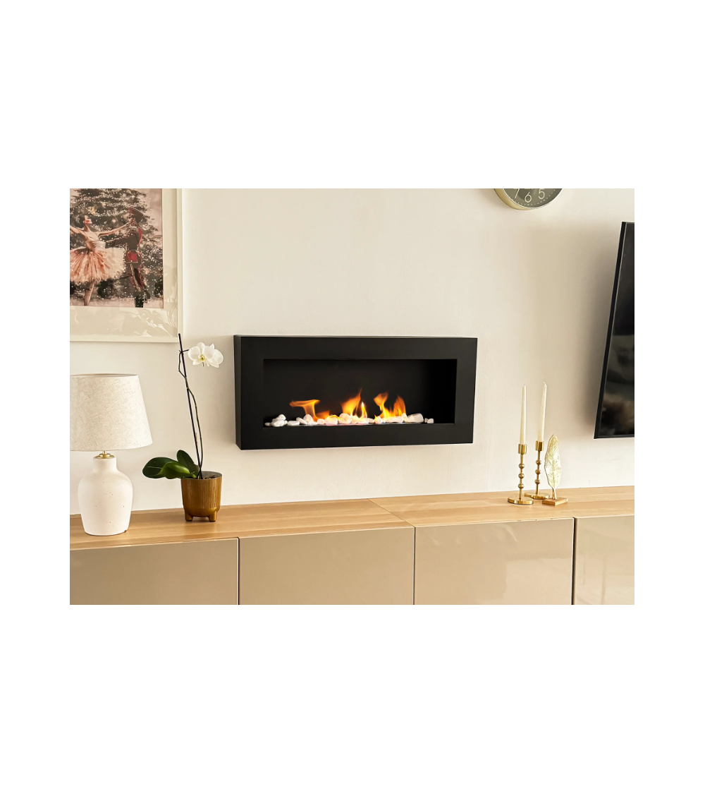 Biochimenea de pared 900x400 Box negro estructurado mate