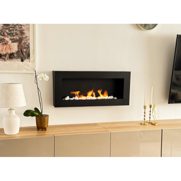 Biochimenea de pared 900x400 Box negro estructurado mate Biochimenea de pared 900x400 Box negro estructurado mate