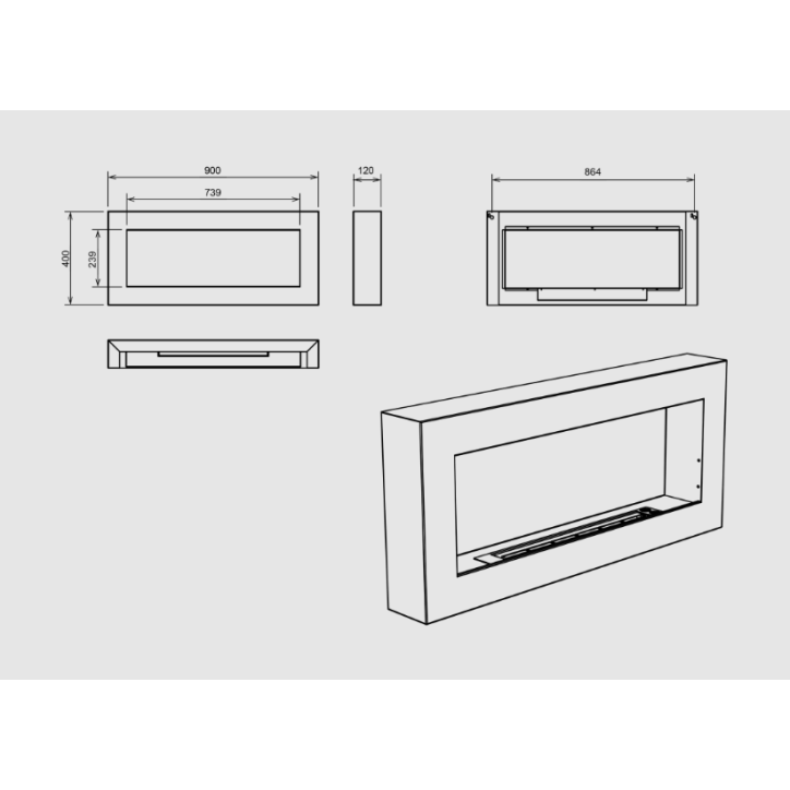 Biochimenea de pared 900x400 Box negro estructurado mate Biochimenea de pared 900x400 Box negro estructurado mate