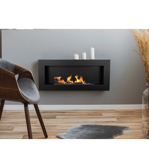Biochimenea de pared 900x400 Box negro estructurado mate