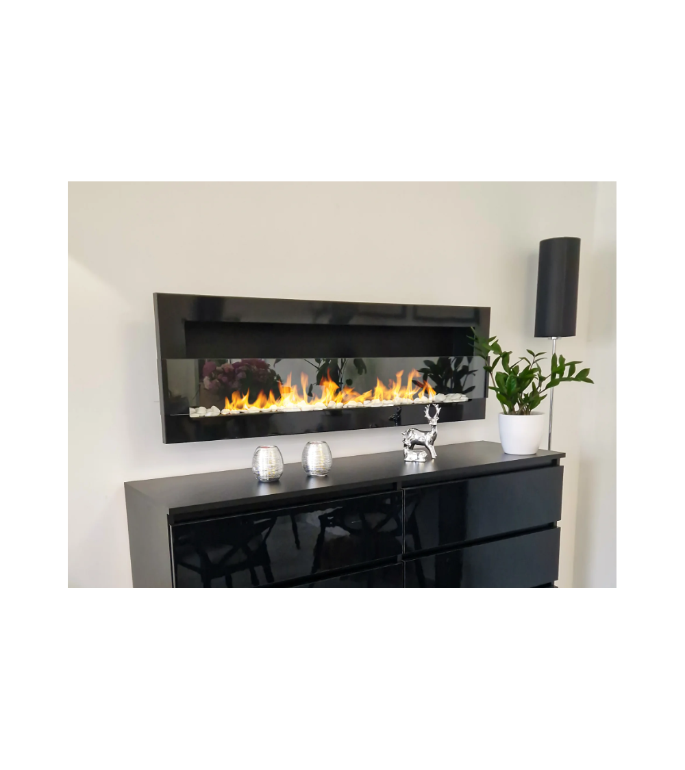 Biolareira de parede com vidro 1200 x 400 preto brilhante