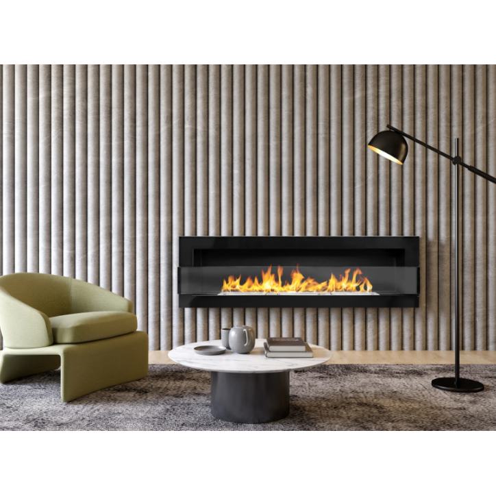 Biochimenea mural con cristal 1200 x 400 negro brillante