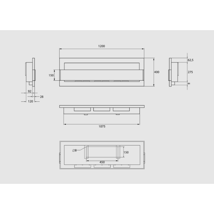 Biolareira de parede com vidro 1200 x 400 preto brilhante Biolareira de parede com vidro 1200 x 400 preto brilhante