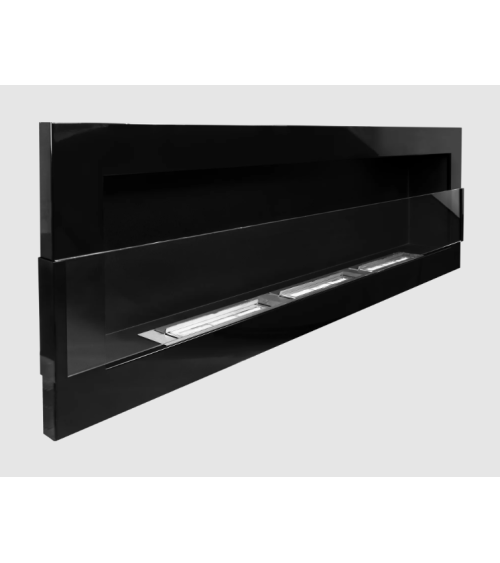 Biocamino da parete con vetro 1200 x 400 nero lucido