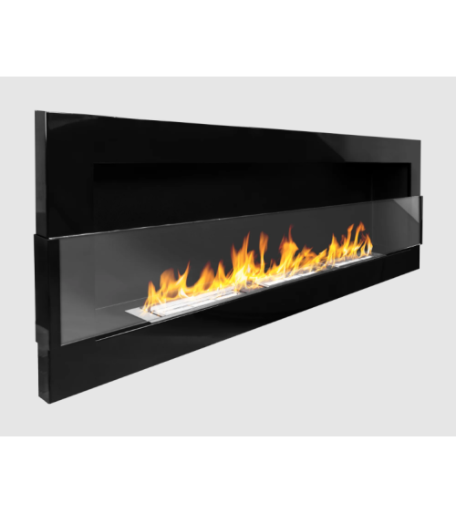 Biocamino da parete con vetro 1200 x 400 nero lucido