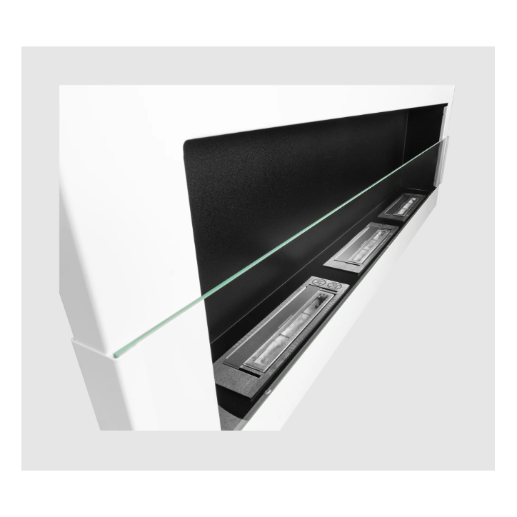 Biochimenea mural 1200 x 400 blanco brillante con cristal