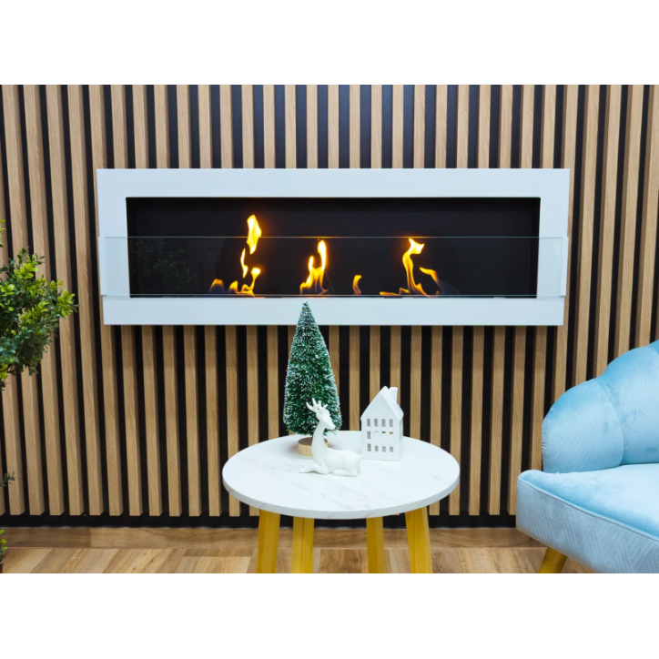 Biocheminée murale 1200 x 400 blanc brillant avec vitre