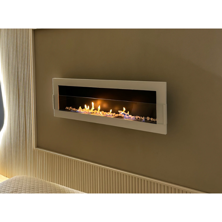 Biochimenea mural 1200 x 400 blanco brillante con cristal