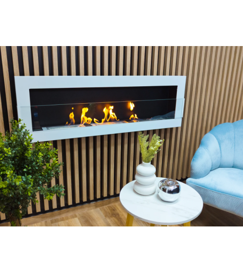Biochimenea mural 1200 x 400 blanco brillante con cristal