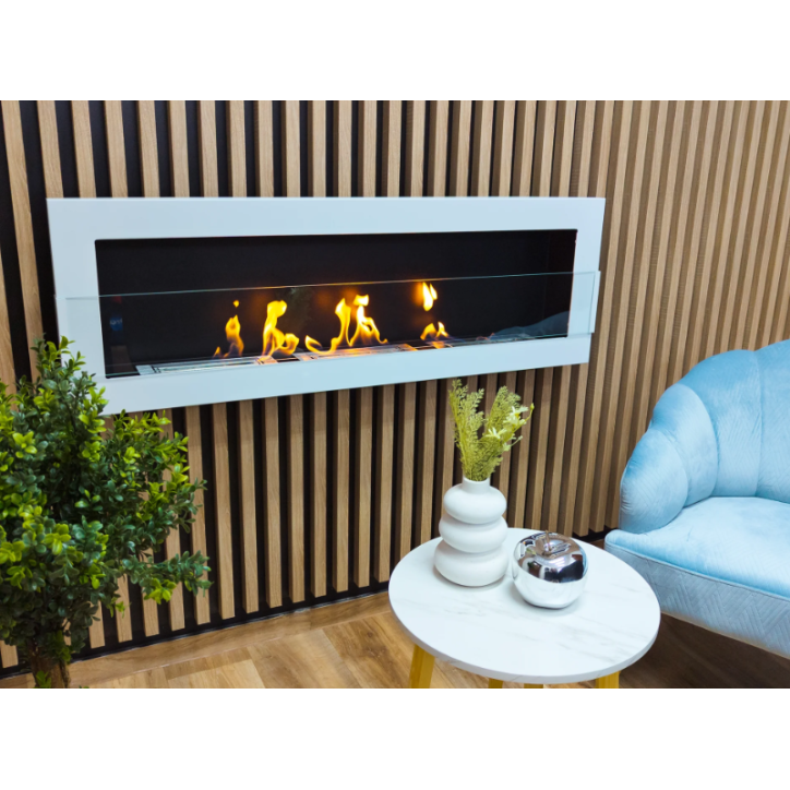 Biocheminée murale 1200 x 400 blanc brillant avec vitre