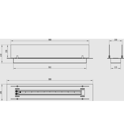 Biochimenea empotrable inserto 100 cm negro mate con cristales