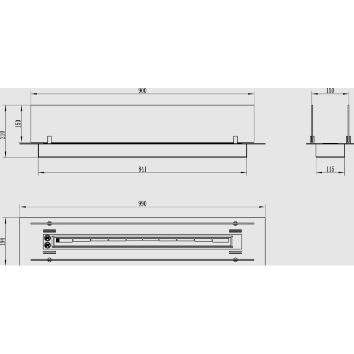 Biolareira de encastre inserto 100 cm preto mate com vidros