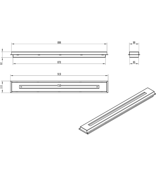 Inserto de encastre com queimador linear 900